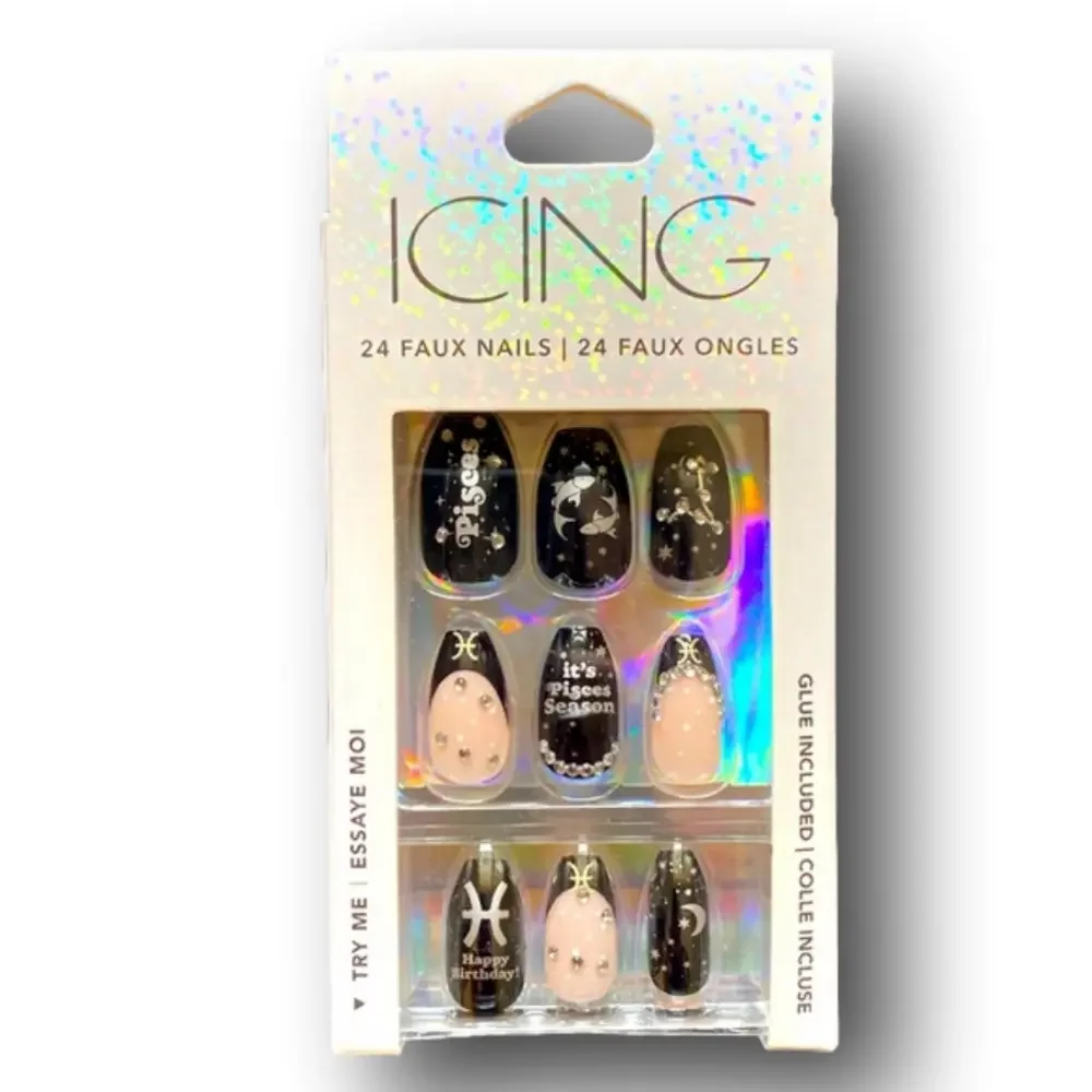 Zodiac Pisces Birthday Squareletto Faux Nail Set - 24 Pack - NWT